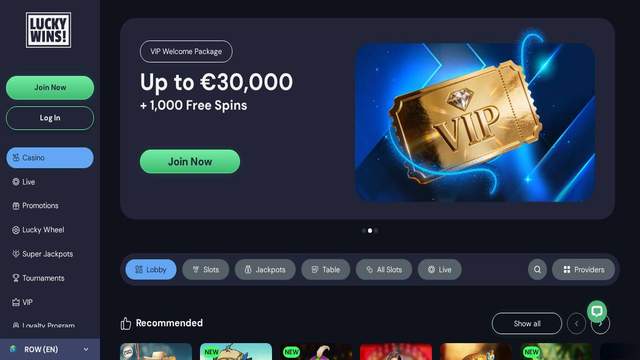 LuckyWins casino screenshot